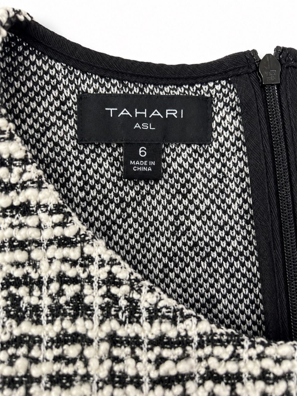 Tahari ASL Black & White Tweed Fringe Sheath Dress 6 - Picture 3 of 7